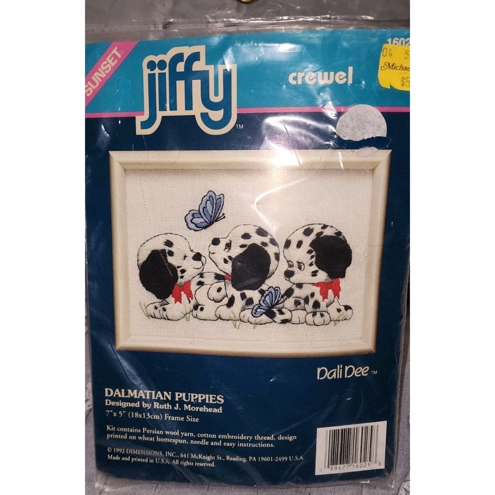 Vintage Jiffy Stitchery Crewel Embroidery Kit Dalmation Puppies